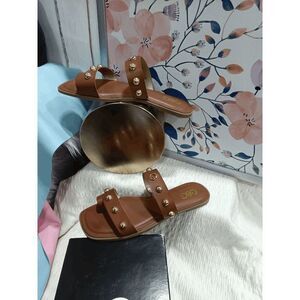 GBG Los Angeles Women's Brown Studded Ritsa Slide Sandals - Brown Maple 7.5M